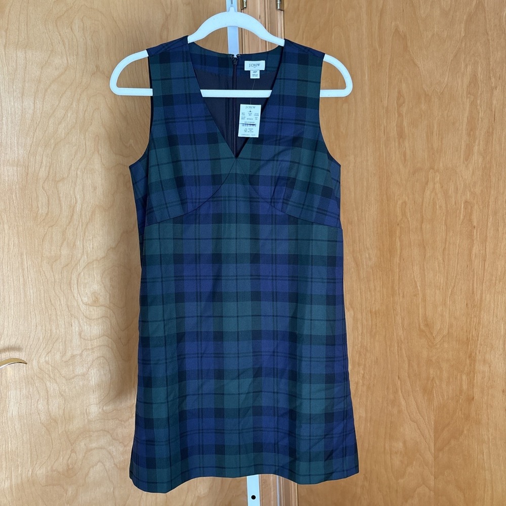 2024 J Crew Black Watch Dress Size 4P Sleeveless V-Neck Shift Above Knee‎ CD302